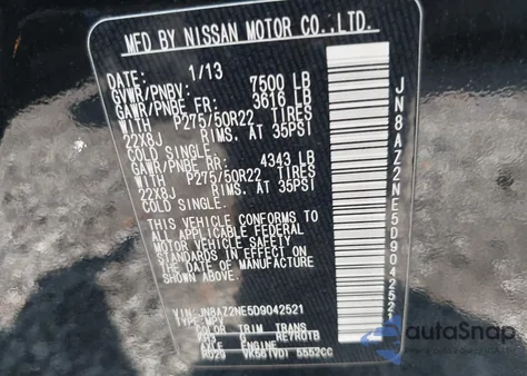 2013 Infiniti Qx56 z USA, uszkodzony, nr VIN JN8AZ2NE5D9042521